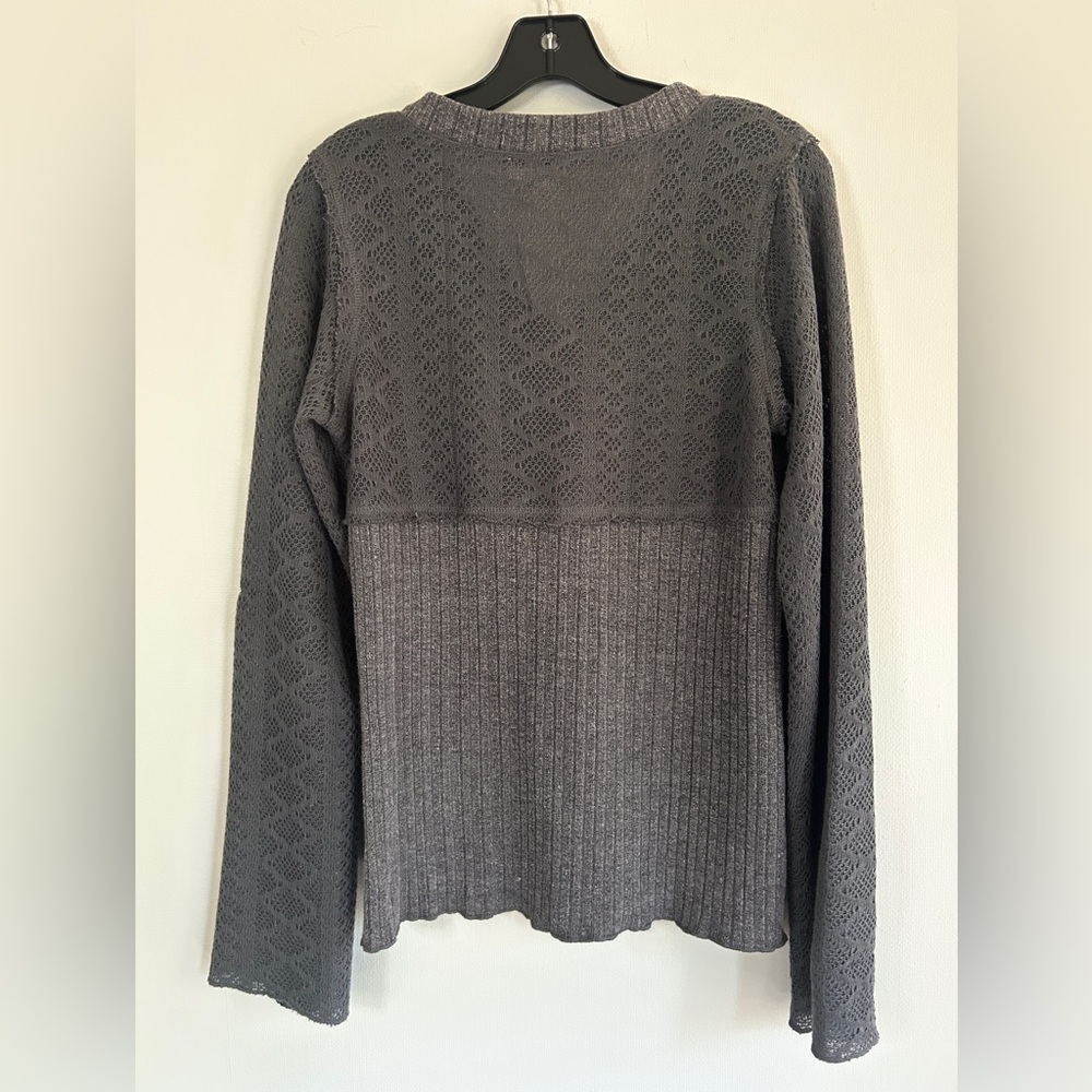 POL Babydoll Mixed Media Pointelle Knit Gray V-Neck Sweater Indie Boho Y2K Sz L - Picture 10 of 12